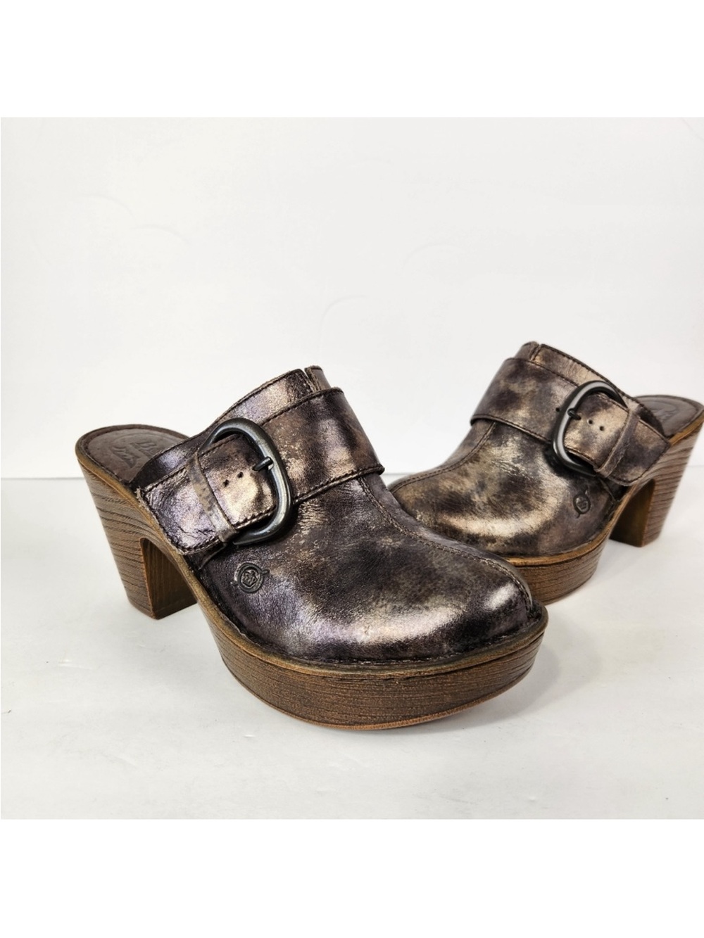Born Ibra Moro Metallic Leather Platform Mule Clogs 8